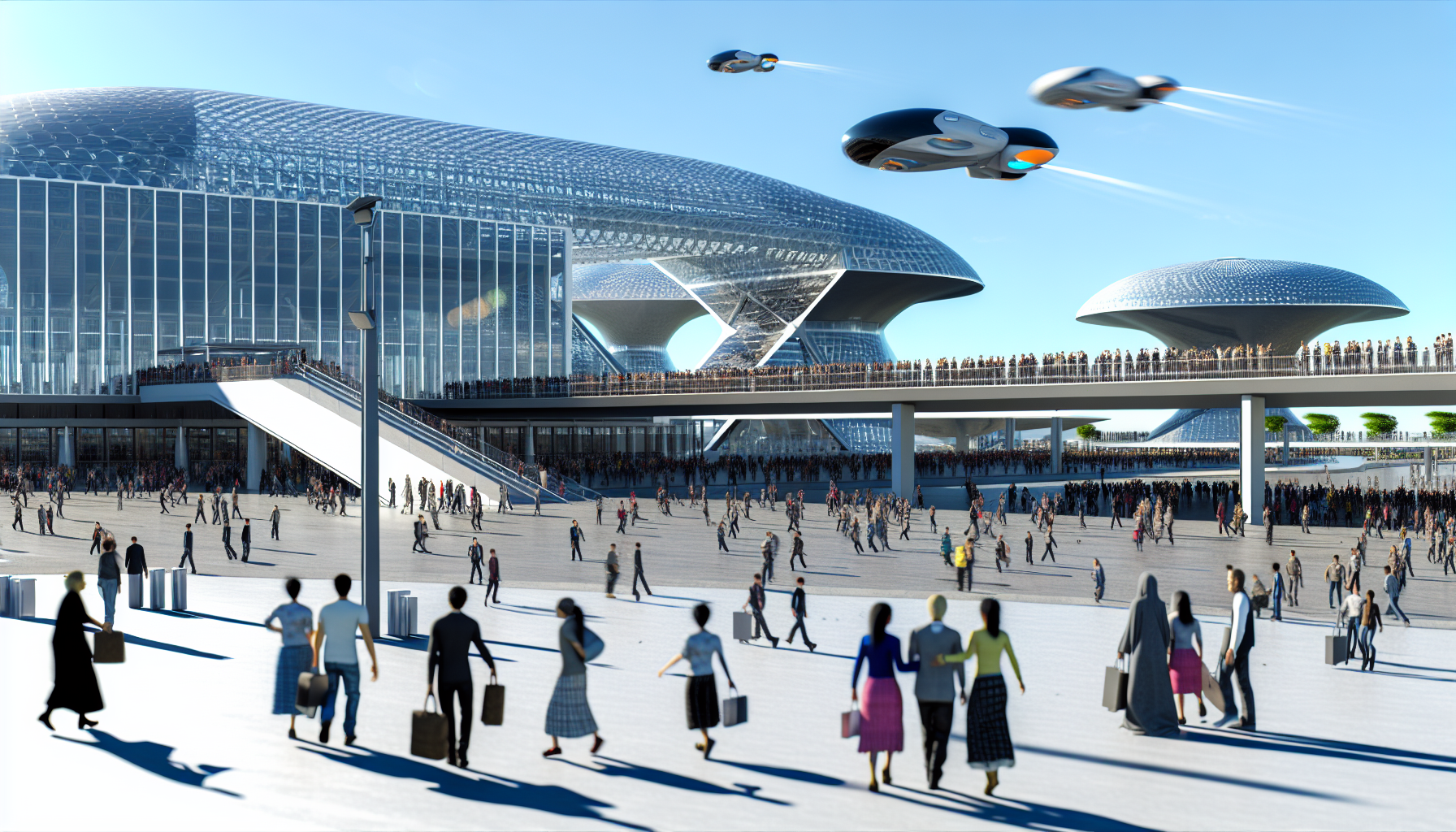 大阪・関西万博2025の未来的な会場と空飛ぶクルマ